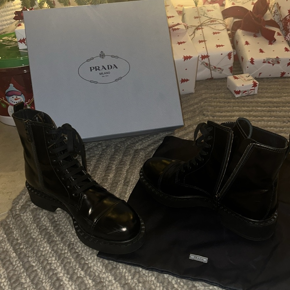 Prada Combat Boots—side zip up with front laces
